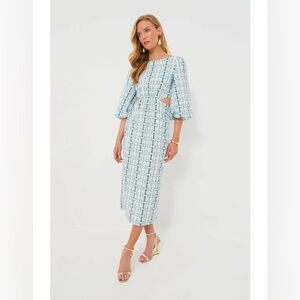 HYACINTH HOUSE Blue Geo Stripe Cut Out Campbell Dress
